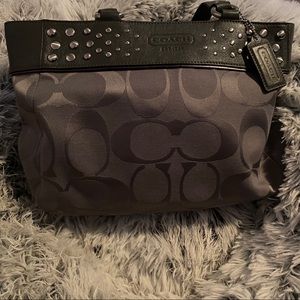 Coach Gray Studded Cloth Shoulder Bag